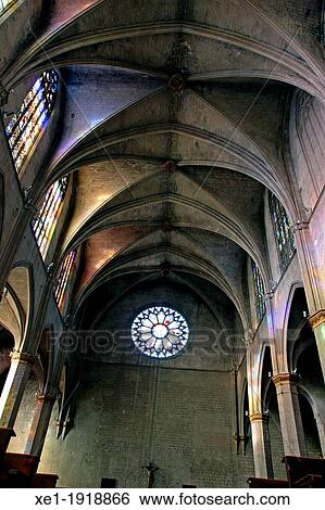 Stock Photograph - rosette, Basilica of Santa Maria, La Seu,??gothic, Manresa, Catalonia, Spain. Fotosearch