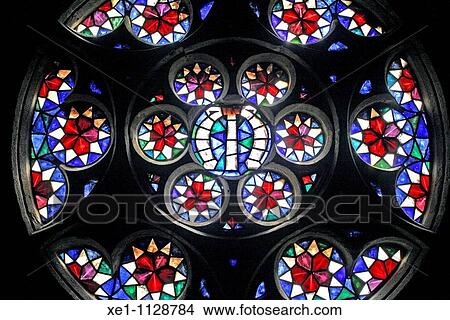 Picture - rosette, the church of Santa Maria la Major, gothic, Montblanc, Catalonia, Spain. Fotosearch
