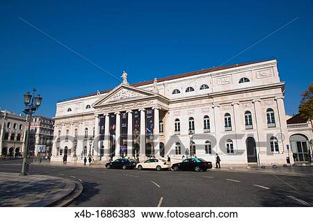Rossio square with Teatro Nacional de Dona Maria II in Baixa district central Lisbon Portugal Europe View Large Photo Image Stock Image - Rossio square with Teatro Nacional de Dona Maria II in Baixa district central Lisbon Portugal Europe. Fotosearch