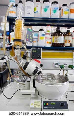 Stock Photo - Rotary evaporator. R+D Laboratory, Functional biomolecule in food extraction, AZTI-Tecnalia. Technological Centre specialised in Marine and Food Research. Sukarrieta, Bizkaia, Euskadi. Spain.. Fotosearch