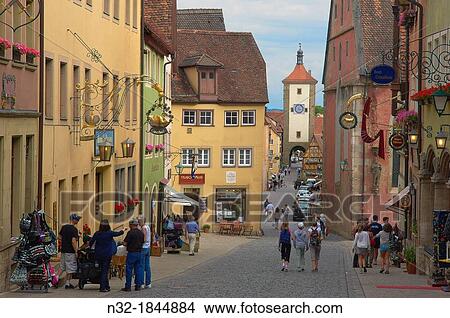 Picture - Rothenburg ob der Tauber, Romantic Road, Romantische Strasse, Franconia, Bavaria, Germany, Europe.. Fotosearch