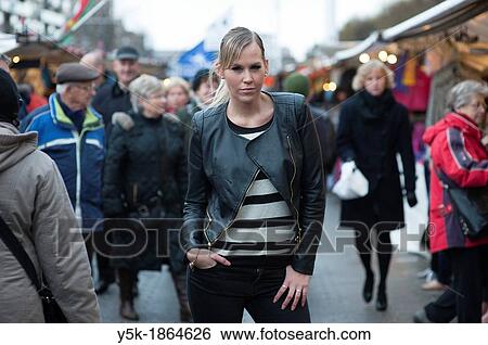 Rotterdam, Netherlands. Young, attractive woman in tuesday market. View Large Photo Image Stock Photograph - Rotterdam, Netherlands. Young, attractive woman in tuesday market.. Fotosearch