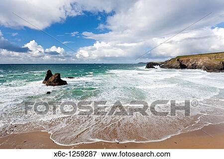Rough seas at Porthcothan Cornwall England UK View Large Photo Image Stock Photo - Rough seas at Porthcothan Cornwall England UK. Fotosearch
