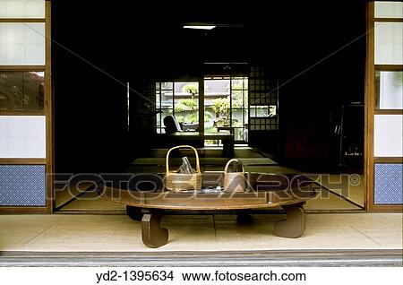 round table with bambu basket and binchotan charcoal, private house, Japan View Large Photo Image Picture - round table with bambu basket and binchotan charcoal, private house, Japan. Fotosearch