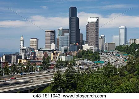 ROUTE 5 INTERSTATE HIGHWAY DOWNTOWN SKYLINE SEATTLE WASHINGTON STATE USA View Large Photo Image Stock Image - ROUTE 5 INTERSTATE HIGHWAY DOWNTOWN SKYLINE SEATTLE WASHINGTON STATE USA. Fotosearch