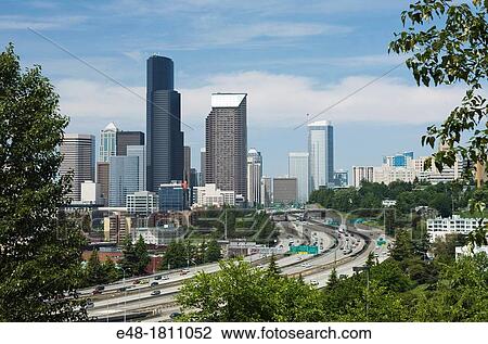 ROUTE 5 INTERSTATE HIGHWAY DOWNTOWN SKYLINE SEATTLE WASHINGTON STATE USA View Large Photo Image Stock Image - ROUTE 5 INTERSTATE HIGHWAY DOWNTOWN SKYLINE SEATTLE WASHINGTON STATE USA. Fotosearch