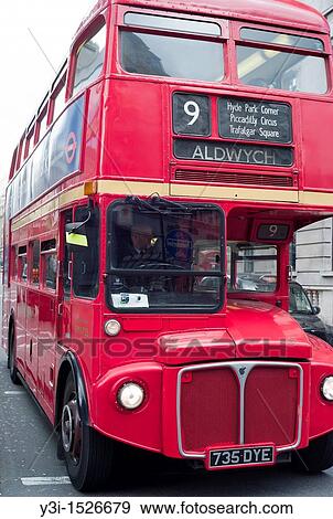 Stock Photo - Routemaster double decker bus operating on heritage route 9 between Royal Albert Hall and Aldwych, London, England. Fotosearch