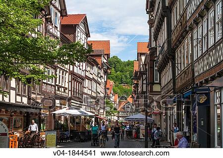 Stock Image - Row of timbered houses in Hannoversch Muenden on the German Fairy Tale Route, Lower Saxony, Germany, Europe. Fotosearch