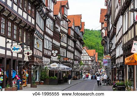 Row of timbered houses in Hannoversch Muenden on the German Fairy Tale Route, Lower Saxony, Germany, Europe View Large Photo Image Stock Photography - Row of timbered houses in Hannoversch Muenden on the German Fairy Tale Route, Lower Saxony, Germany, Europe. Fotosearch