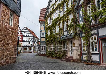 Row of timbered houses in Treysa, Hesse, Germany, Europe View Large Photo Image Stock Photograph - Row of timbered houses in Treysa, Hesse, Germany, Europe. Fotosearch