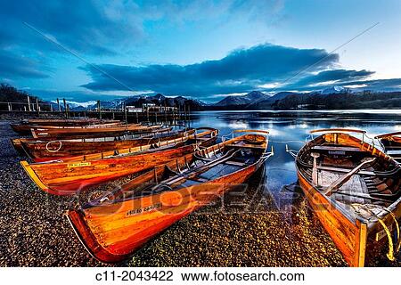 Stock Image - rowing boats, keswick, derwent water, lake district, cumbria, england, uk, europe.. Fotosearch