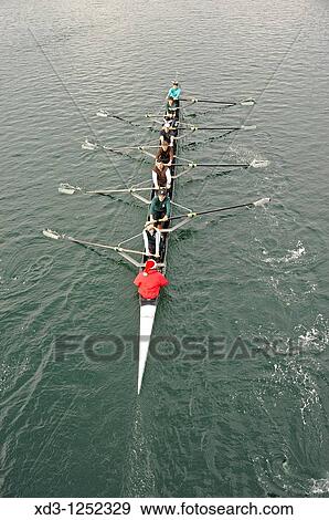 Stock Photo - Rowing team in the Gorge waterway, Victoria, British Columbia, Canada. Fotosearch