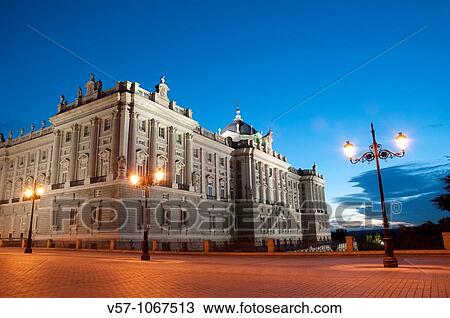 Stock Image - Royal Palace, night view. Madrid, Spain.. Fotosearch
