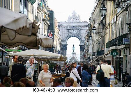 Rua Augusta in the city centre, Lisbon. Portugal View Large Photo Image Stock Image - Rua Augusta in the city centre, Lisbon. Portugal. Fotosearch