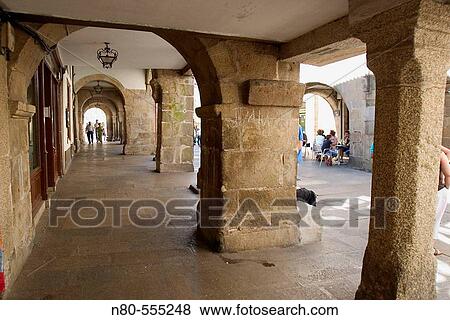 Rua do Vilar, Santiago de Compostela. La Corua province, Galicia, Spain View Large Photo Image Stock Photo - Rua do Vilar, Santiago de Compostela. La Corua province, Galicia, Spain. Fotosearch