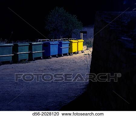 Rubbish containers at night, Cretas, Teruel province, Spain. View Large Photo Image Stock Image - Rubbish containers at night, Cretas, Teruel province, Spain.. Fotosearch