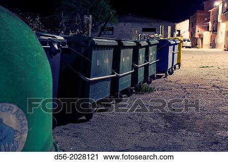 Rubbish containers at night, Cretas, Teruel province, Spain. View Large Photo Image Stock Image - Rubbish containers at night, Cretas, Teruel province, Spain.. Fotosearch