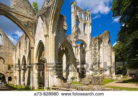 Stock Image - Ruins of abbey, Jumieges. Seine-Maritime, Haute-Normandie, France. Fotosearch