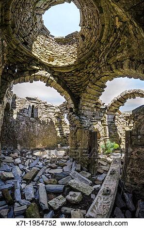 Stock Image - Ruins of the 10th cent. Byzantine church of Agia Asomati above Pepo in the Deep Mani, Southern Peloponnese, Greece.. Fotosearch