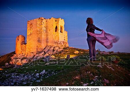 Ruins of the Castle of the Star, the evening with a woman Teba, Malaga, Andalusia, Spain View Large Photo Image Stock Photo - Ruins of the Castle of the Star, the evening with a woman Teba, Malaga, Andalusia, Spain. Fotosearch