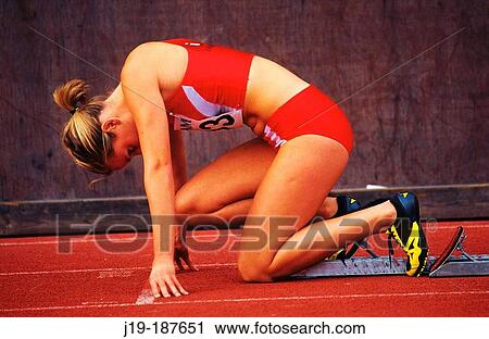 Stock Image - Running start. Women's sprint race. Sweden. Fotosearch