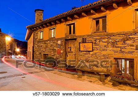 Rural house, night view. La Hiruela, Madrid province, Spain. View Large Photo Image Stock Photo - Rural house, night view. La Hiruela, Madrid province, Spain.. Fotosearch