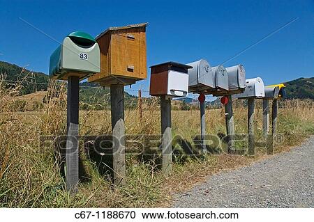 Stock Image - Rural Letter Boxes New Zealand. Fotosearch