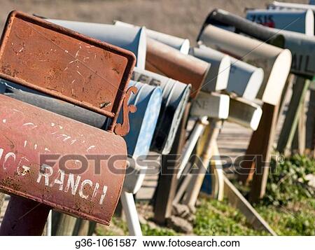 Stock Photo - Rural mailboxes at an intersection near Atascadero, California, United States. Fotosearch