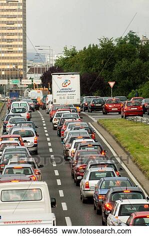 Stock Photography - Rush hourtraffic on the outskirts of Zagreb, Croatia. Fotosearch