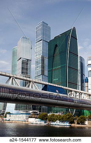 Stock Photo - Rusia, Moscow City, New? Moscow City? Skyline, Bagration Bridge.. Fotosearch