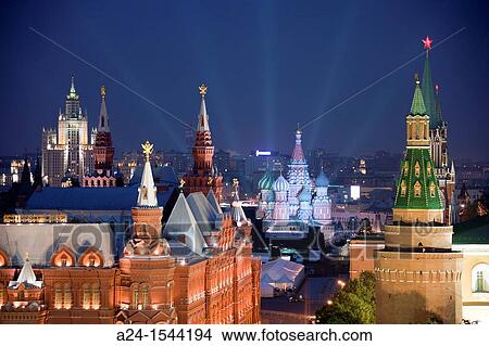 Rusia, Moscow City, The Kremlin, San Basil's Church and History Museum Skyline View Large Photo Image Picture - Rusia, Moscow City, The Kremlin, San Basil's Church and History Museum Skyline. Fotosearch