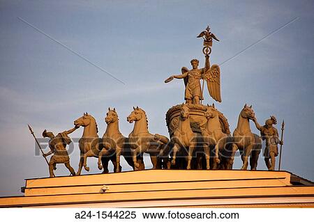 Rusia, San Petersburg City, Charriot on top of the General Headquartes Archway at Palace Square. View Large Photo Image Stock Photography - Rusia, San Petersburg City, Charriot on top of the General Headquartes Archway at Palace Square.. Fotosearch