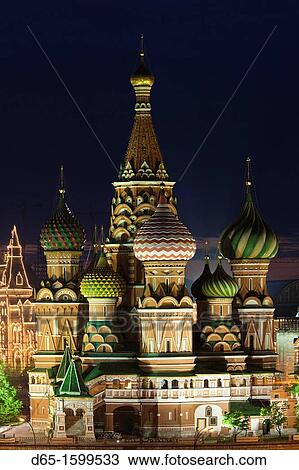 Russia, Moscow Oblast, Moscow, Red Square, elevated view of Saint Basils Cathedral, dusk View Large Photo Image Stock Image - Russia, Moscow Oblast, Moscow, Red Square, elevated view of Saint Basils Cathedral, dusk. Fotosearch
