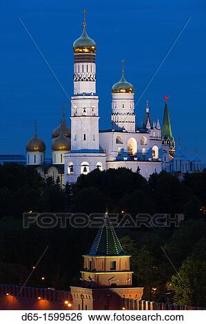Russia, Moscow Oblast, Moscow, Red Square, elevated view of Kremlin churches, evening View Large Photo Image Stock Photograph - Russia, Moscow Oblast, Moscow, Red Square, elevated view of Kremlin churches, evening. Fotosearch