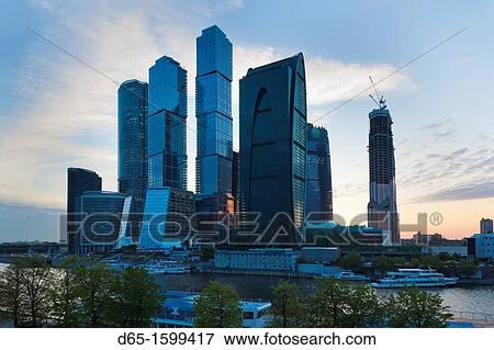 Stock Photo - Russia, Moscow Oblast, Moscow, Presnya-area, Moscow International Business Center, evening. Fotosearch