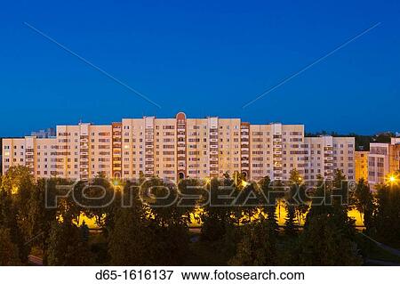 Russia, Pskovskaya Oblast, Pskov, residential block of buildings, dawn View Large Photo Image Stock Photo - Russia, Pskovskaya Oblast, Pskov, residential block of buildings, dawn. Fotosearch