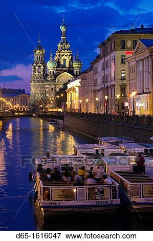 Russia, Saint Petersburg, Center, Church of the Saviour of Spilled Blood on Griboedov Canal, exterior, evening View Large Photo Image Stock Photo - Russia, Saint Petersburg, Center, Church of the Saviour of Spilled Blood on Griboedov Canal, exterior, evening. Fotosearch