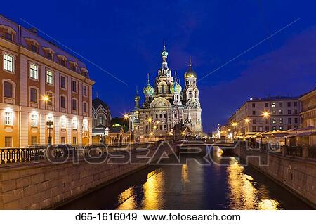 Russia, Saint Petersburg, Center, Church of the Saviour of Spilled Blood on Griboedov Canal, exterior, evening View Large Photo Image Stock Photo - Russia, Saint Petersburg, Center, Church of the Saviour of Spilled Blood on Griboedov Canal, exterior, evening. Fotosearch