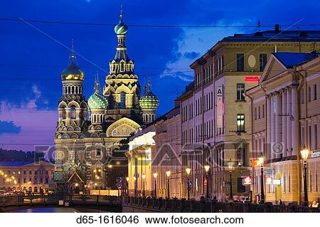 Russia, Saint Petersburg, Center, Church of the Saviour of Spilled Blood on Griboedov Canal, exterior, evening View Large Photo Image Stock Photograph - Russia, Saint Petersburg, Center, Church of the Saviour of Spilled Blood on Griboedov Canal, exterior, evening. Fotosearch