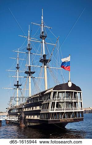 Picture - Russia, Saint Petersburg, Petrograd, floating restaurant tall ship in Neva River. Fotosearch