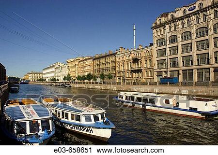 Russia. St Petersburg. Tour boats on the canal. View Large Photo Image Stock Image - Russia. St Petersburg. Tour boats on the canal.. Fotosearch