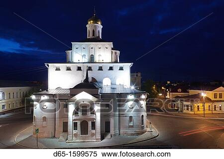Russia, Vladimir Oblast, Golden Ring, Vladimir, remnants of the Golden Gate of the old city walls, evening View Large Photo Image Stock Photography - Russia, Vladimir Oblast, Golden Ring, Vladimir, remnants of the Golden Gate of the old city walls, evening. Fotosearch