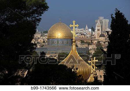 RUSSIAN ORTHODOX CHURCH DOMES AND DOME OF THE ROCK TEMPLE MOUNT OLD CITY JERUSALEM ISRAEL View Large Photo Image Stock Photograph - RUSSIAN ORTHODOX CHURCH DOMES AND DOME OF THE ROCK TEMPLE MOUNT OLD CITY JERUSALEM ISRAEL. Fotosearch
