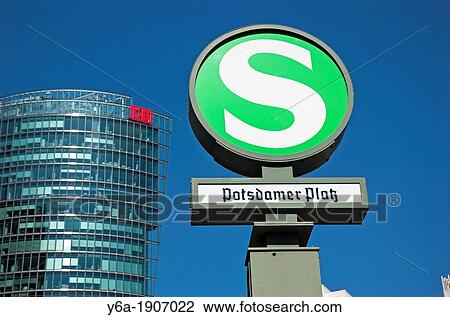 Stock Image - S Bahn railroad station sign Potsdamer Platz Berlin Germany. Fotosearch