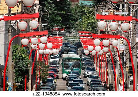 Picture - S? o Paulo, Brazil, Japanese-style lamps in the Asian neighborhood of Liberdade. Fotosearch