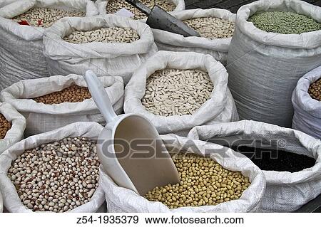 Sacks of legumes, at street market, Spain View Large Photo Image Stock Photo - Sacks of legumes, at street market, Spain. Fotosearch