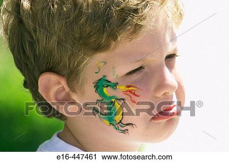 Sad boy with dragon face paint View Large Photo Image Stock Image - Sad boy with dragon face paint. Fotosearch