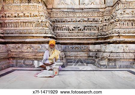 Stock Photo - Sadhu holy man, Jagdish Temple, Udaipur, Rajasthan, india. Fotosearch