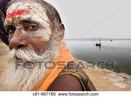 Stock Image - Sadhu, Varanasi. Uttar Pradesh, India. Fotosearch