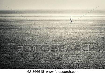 Sailing boat Mediterranean Sea View Large Photo Image Stock Photo - Sailing boat Mediterranean Sea. Fotosearch